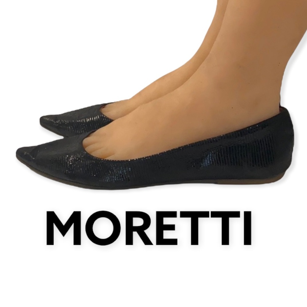 Authentic Moretti designer black leather flats sz 9